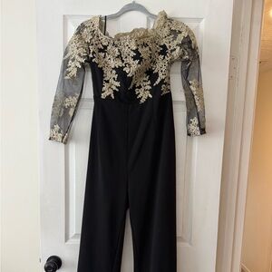 Elegant Black and Gold Lace Jumpsuit